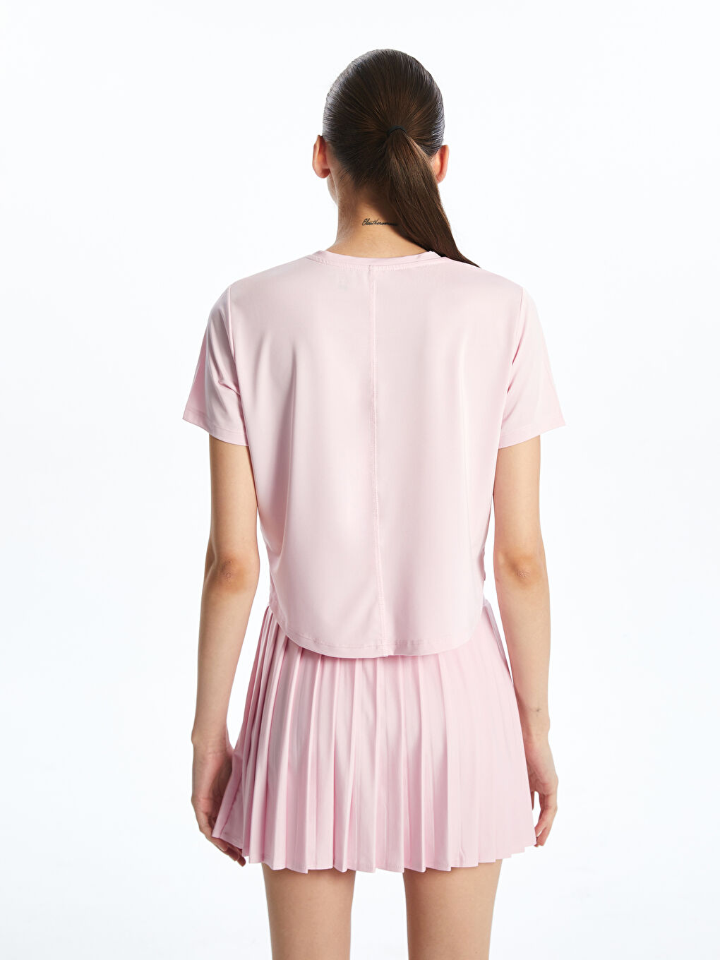 Pembe Bisiklet Yaka Kadın Spor Tişört-3