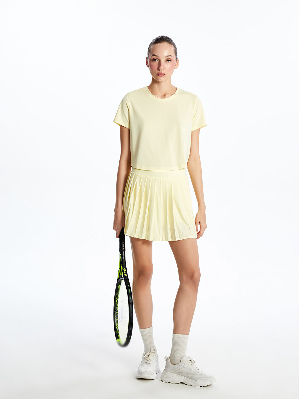 Sarı Bisiklet Yaka Kadın Spor Tişört-1