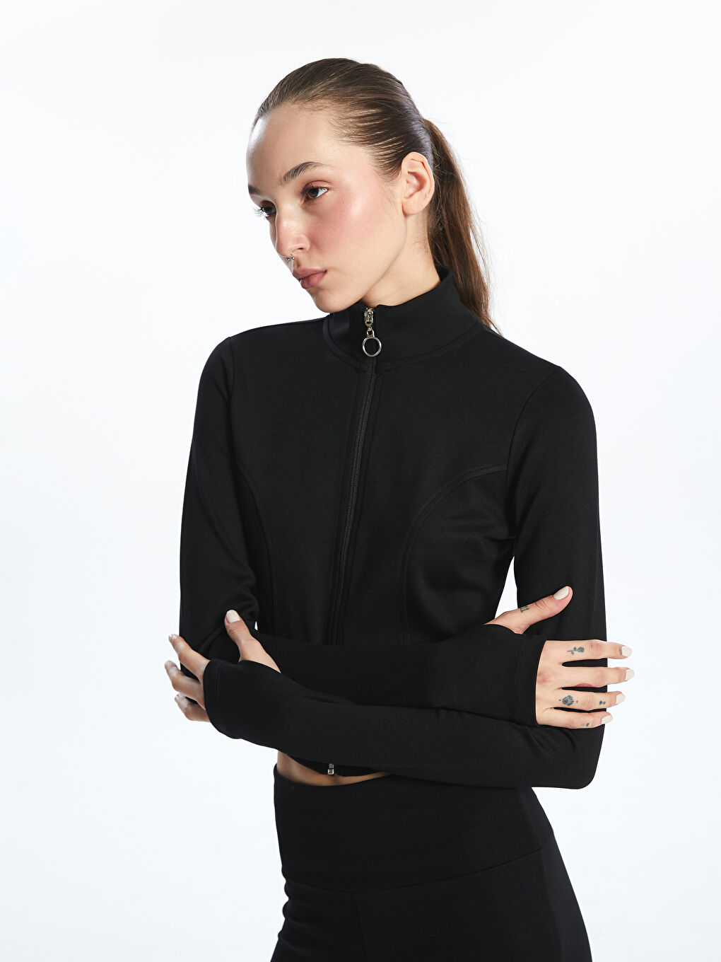 Funnel Neck Women's Zip-Up Sweatshirt -S5PH52Z8-CVL