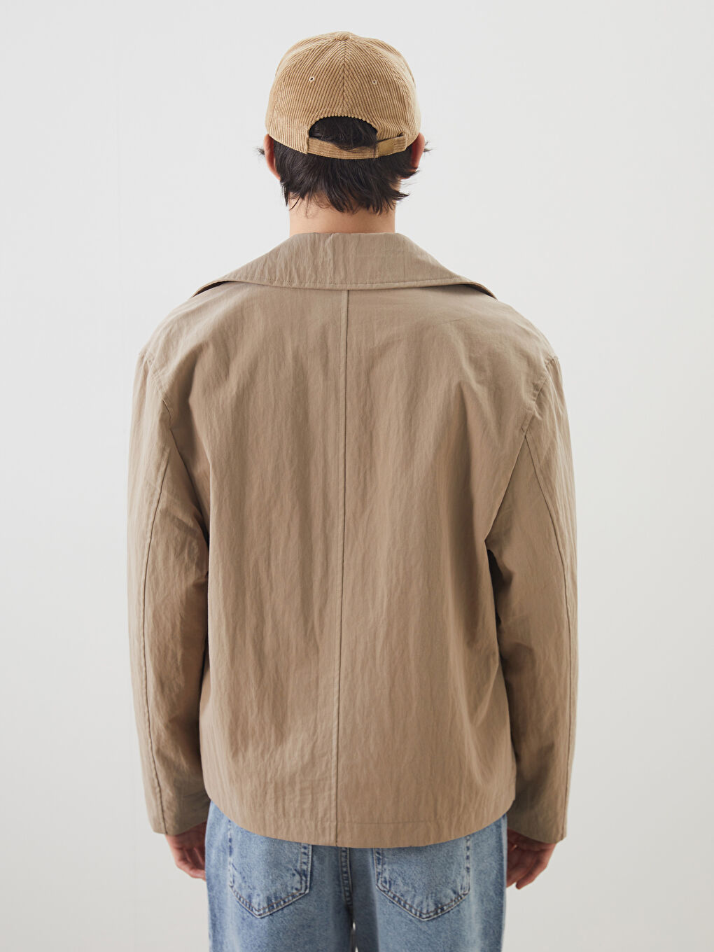 Bej Standart Kalıp Ceket Yaka Erkek Mont-4