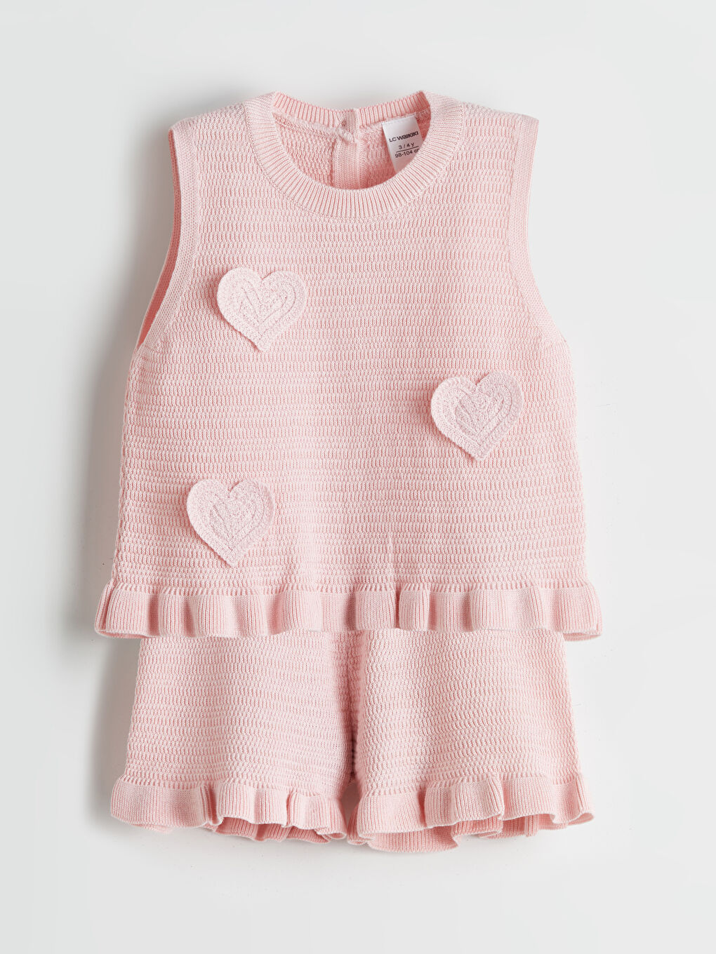 Pembe Kalp Baskılı Kız Çocuk Süveter ve Şort 2'li