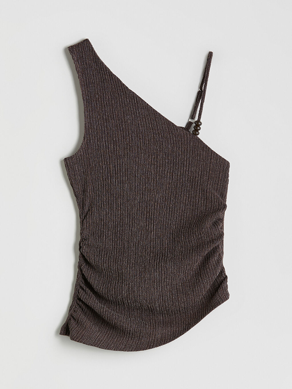 Kahverengi Kayık Yaka Dokulu Büzgülü Bluz-5