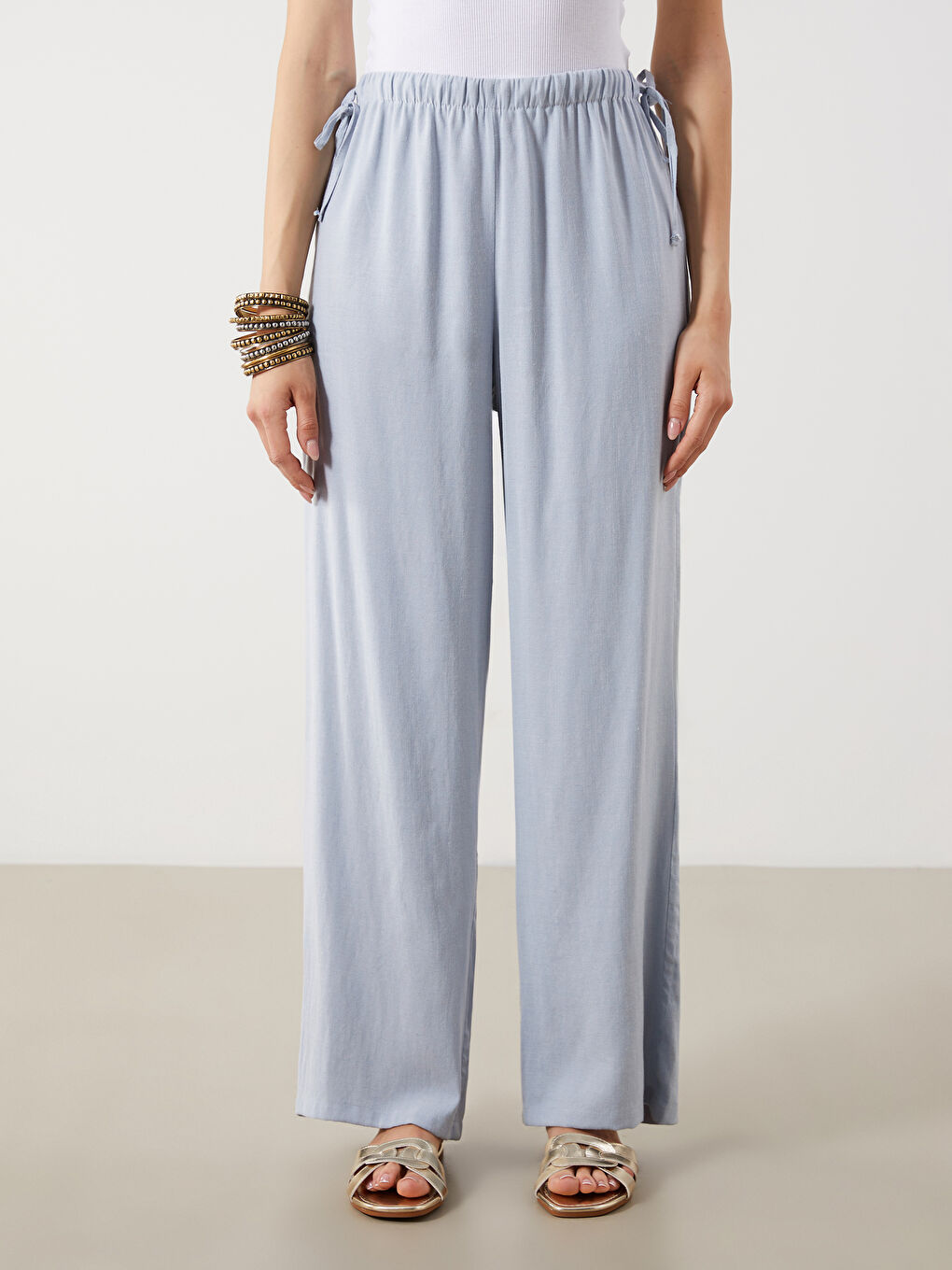Women's Elastic Waist Linen Blend Trousers -S5PI57Z8-HWT