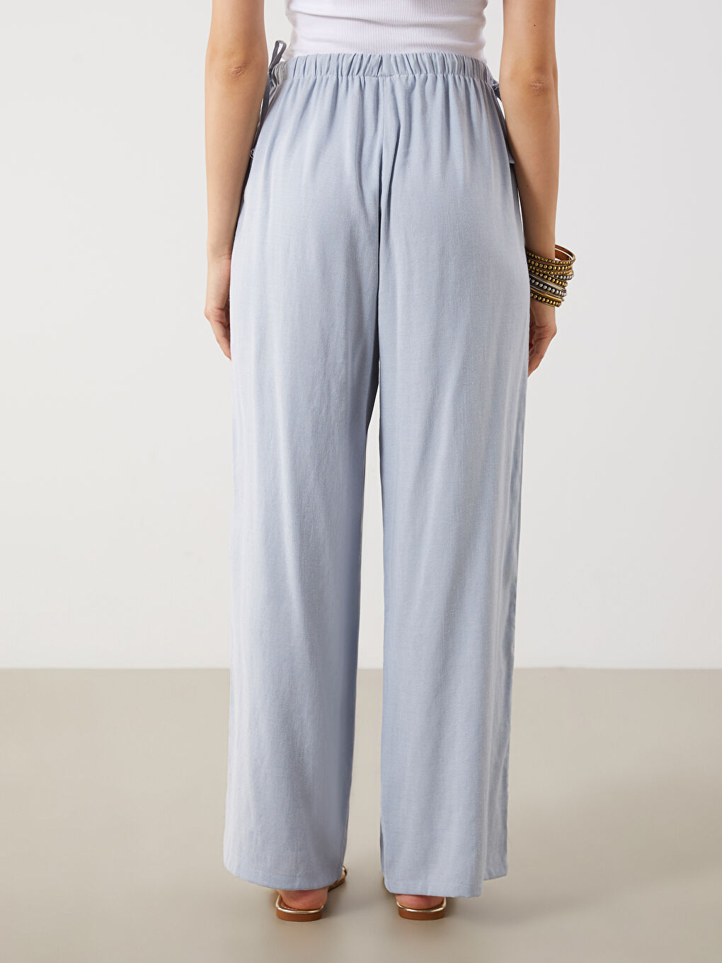 Women's Elastic Waist Linen Blend Trousers -S5PI57Z8-HWT