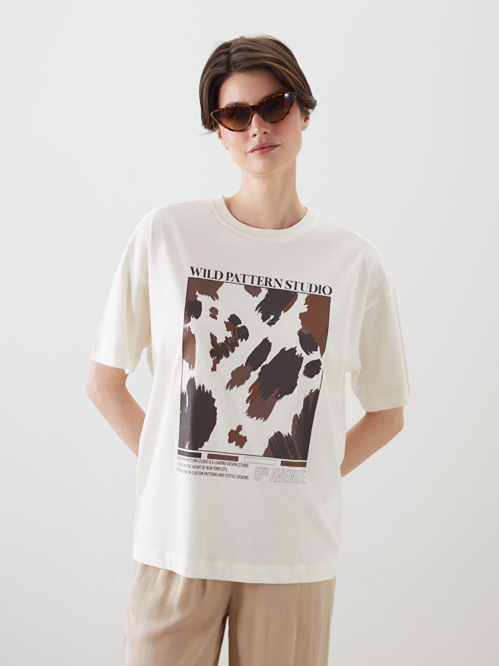 LCW Vision Crew Neck Printed Oversize Women's T-Shirt -S5PI58Z8-FDJ