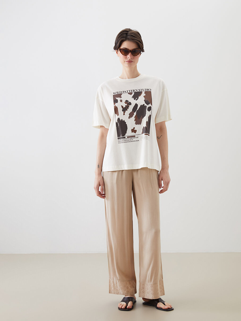 LCW Vision Crew Neck Printed Oversize Women's T-Shirt -S5PI58Z8-FDJ