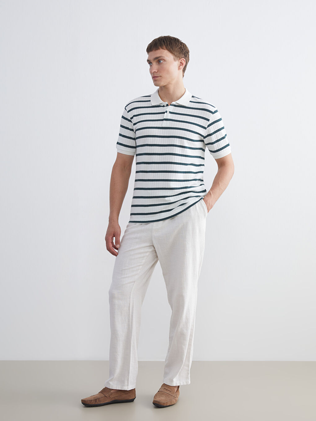 تي شيرت رجالي بياقة بولو مخطط-2