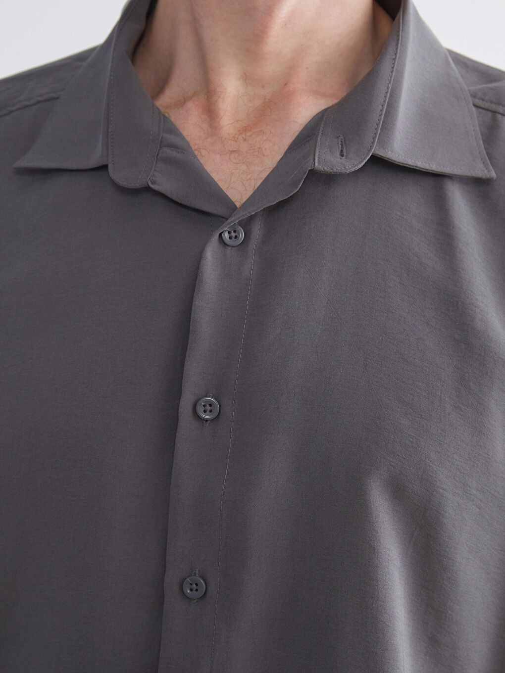 Antrasit Regular Fit Kısa Kollu Armürlü Erkek Gömlek-2