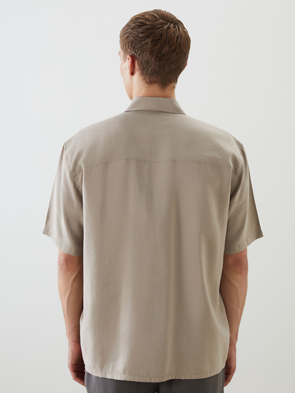 Bej Regular Fit Kısa Kollu Armürlü Erkek Gömlek-7