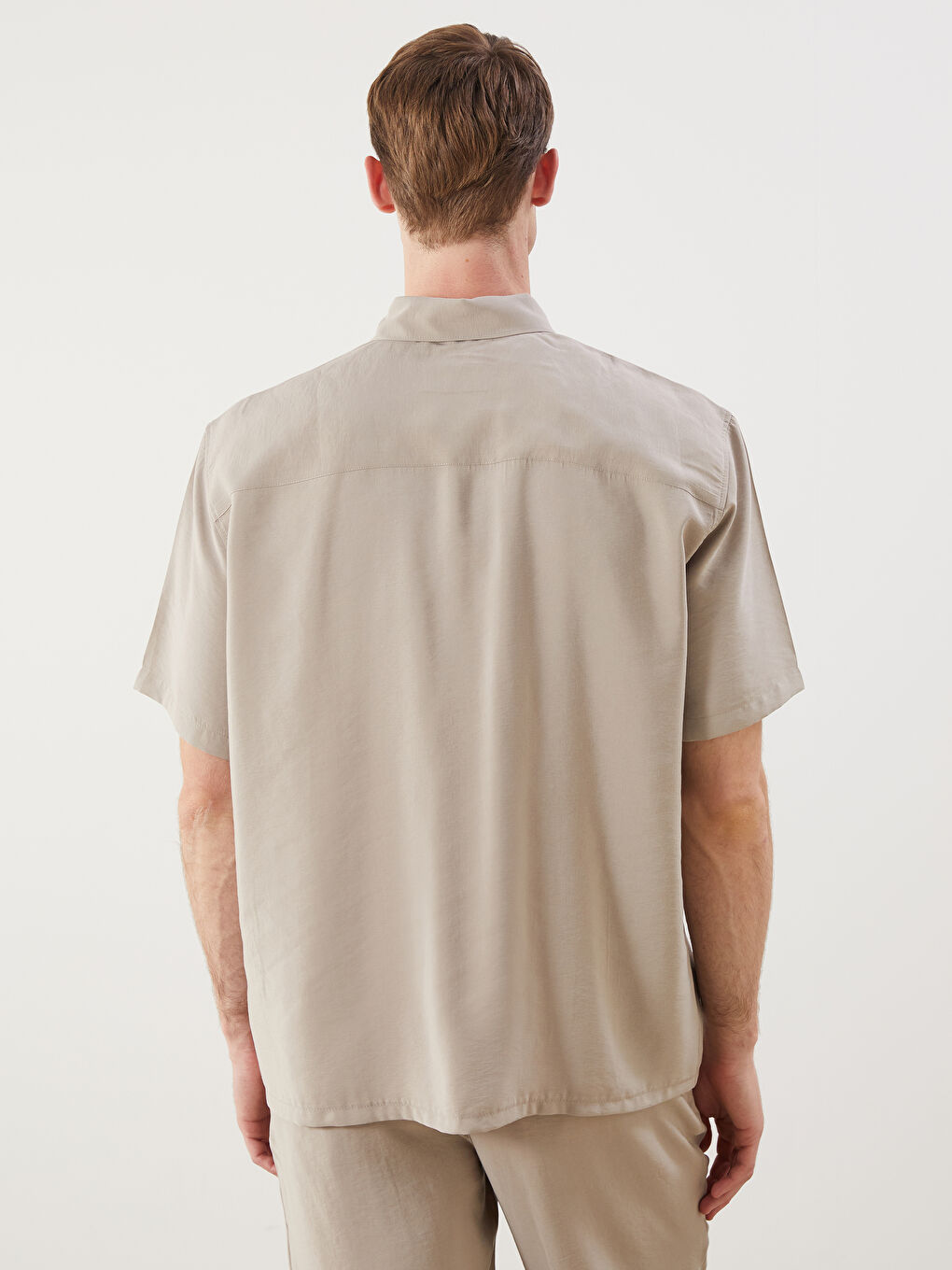 Bej Regular Fit Kısa Kollu Armürlü Erkek Gömlek-3