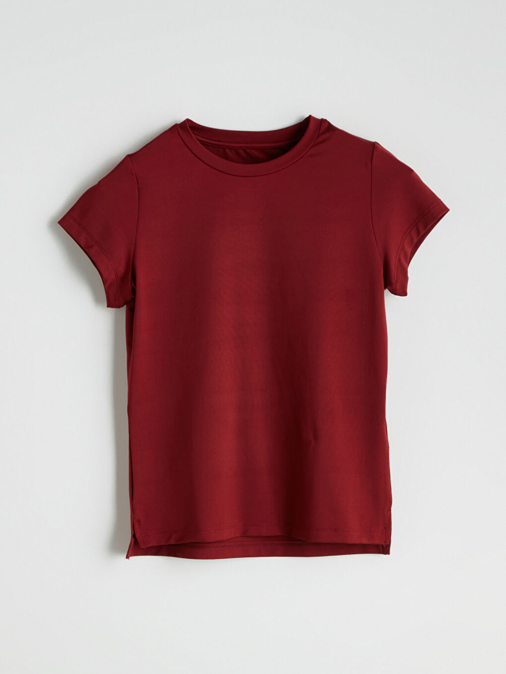 Bordo Bisiklet Yaka Kadın Spor Tişört-4