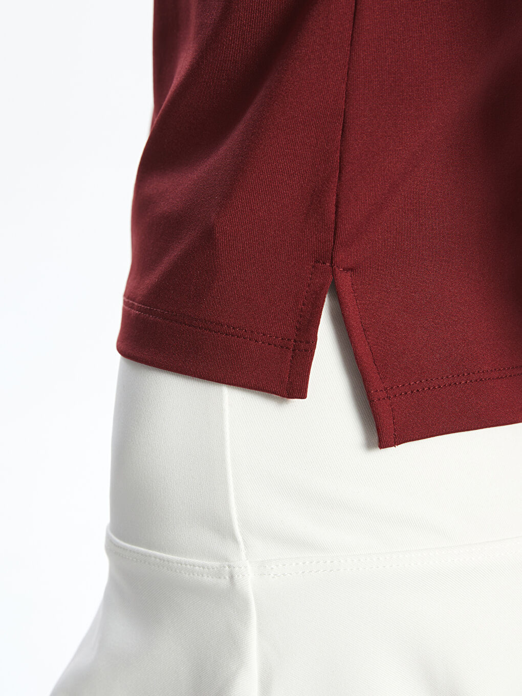 Bordo Bisiklet Yaka Kadın Spor Tişört-2