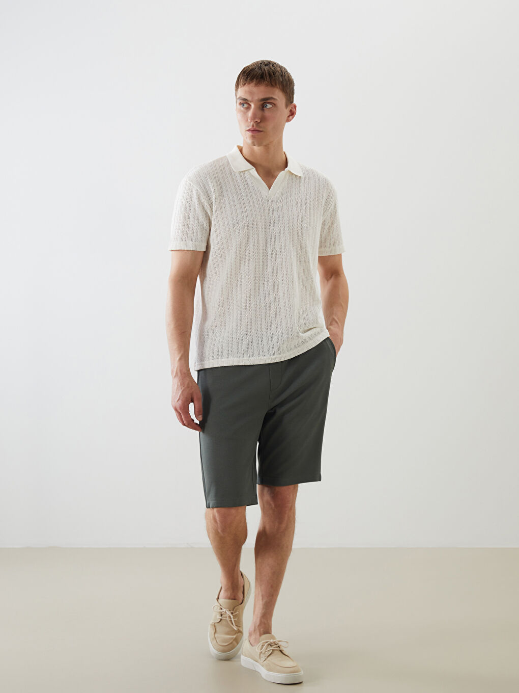 Bej Polo Yaka Erkek Tişört-1