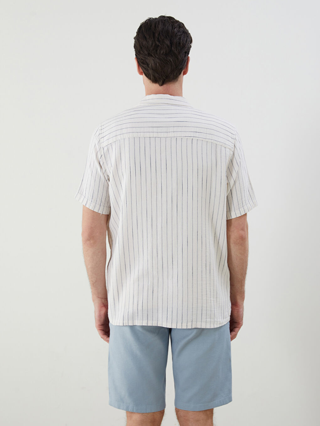 Lacivert Regular Fit Kısa Kollu Çizgili Erkek Gömlek-2