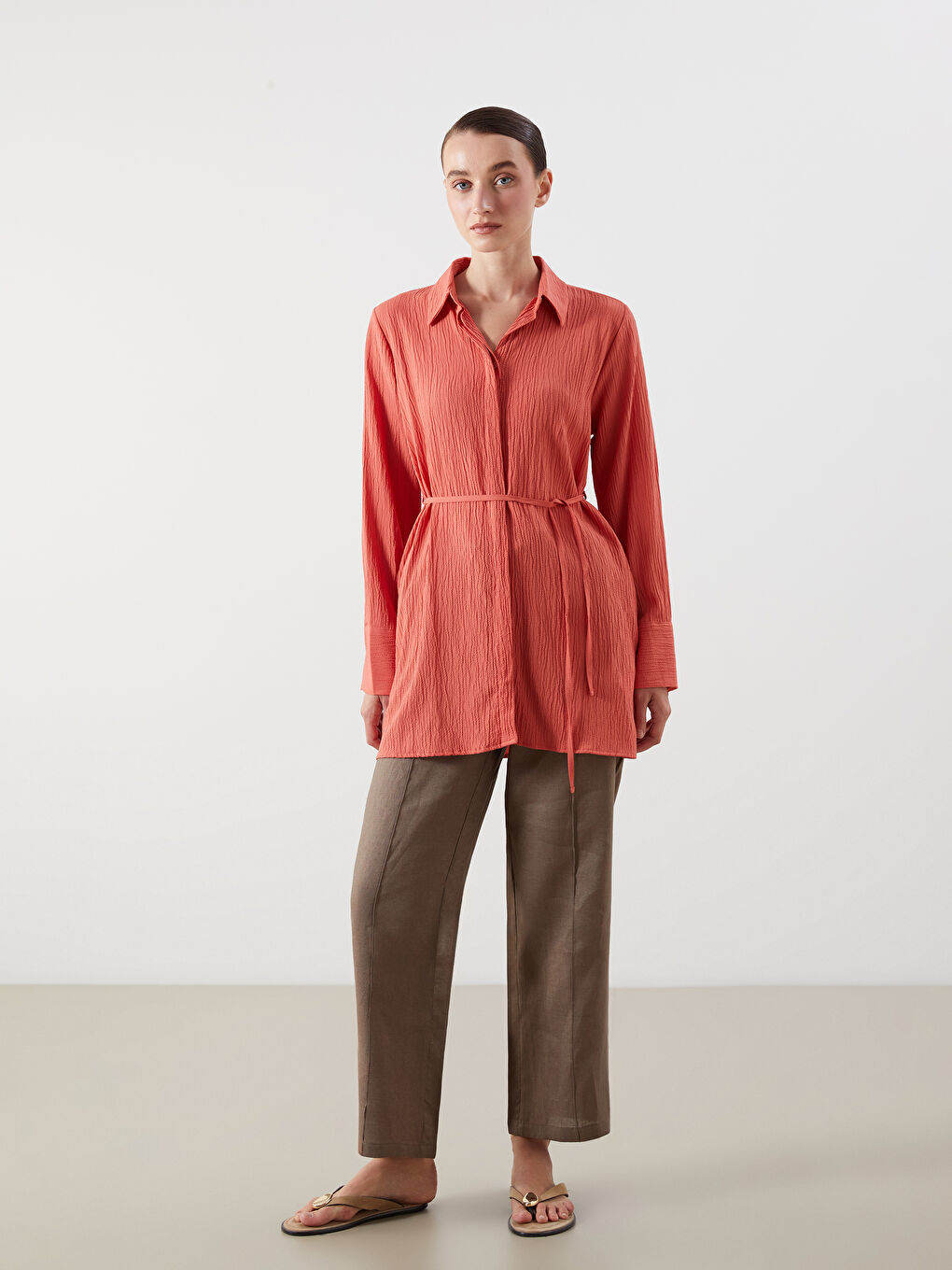 LCWAIKIKI Classic Textured Women's Shirt Tunic -S5PJ63Z8-GYX