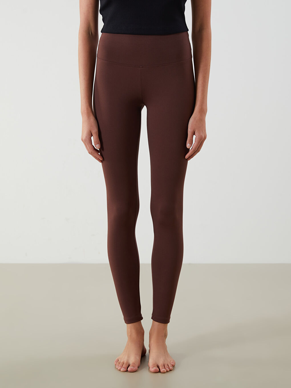 Kahverengi Kadın Beli Lastikli Düz İçlik Tayt-1