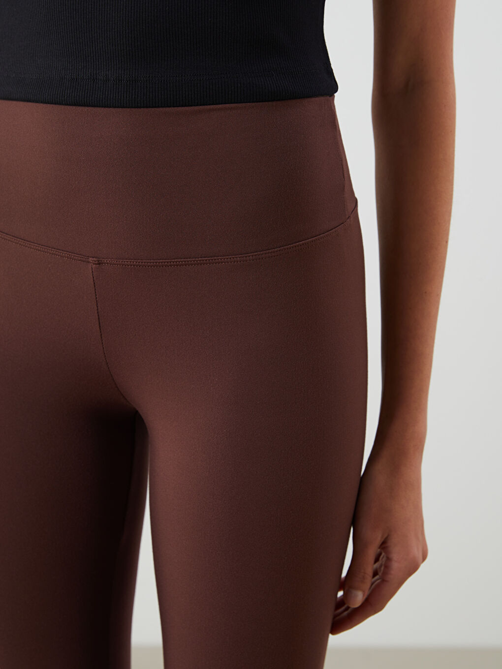 Kahverengi Kadın Beli Lastikli Düz İçlik Tayt-2