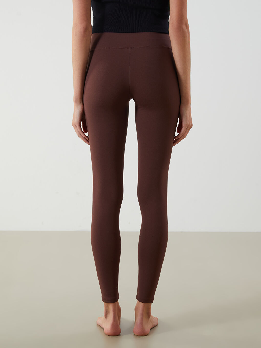 Kahverengi Kadın Beli Lastikli Düz İçlik Tayt-3