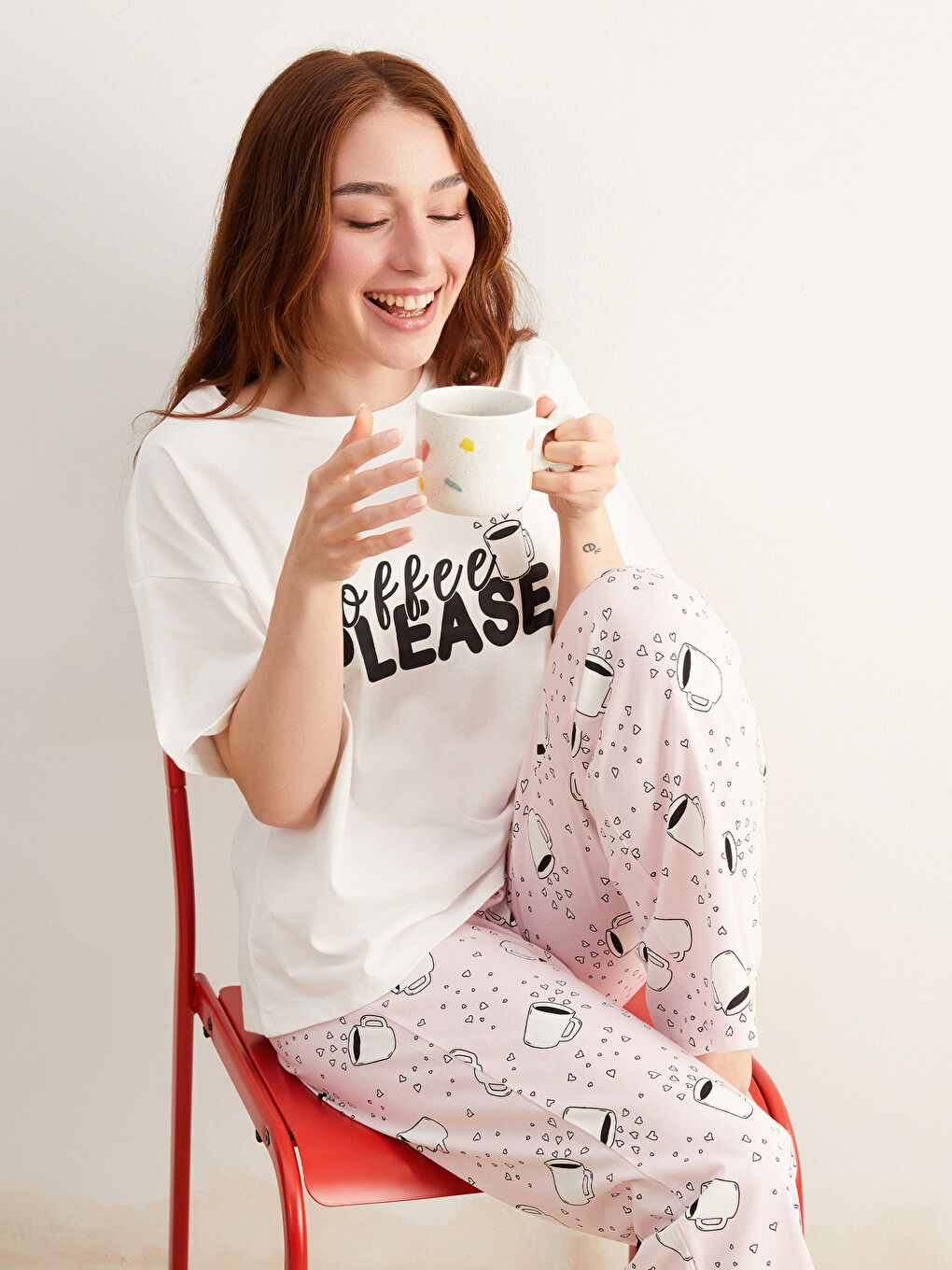 Petite Crew Neck Printed Women's Pyjama Set -S5PK30Z8-LT4