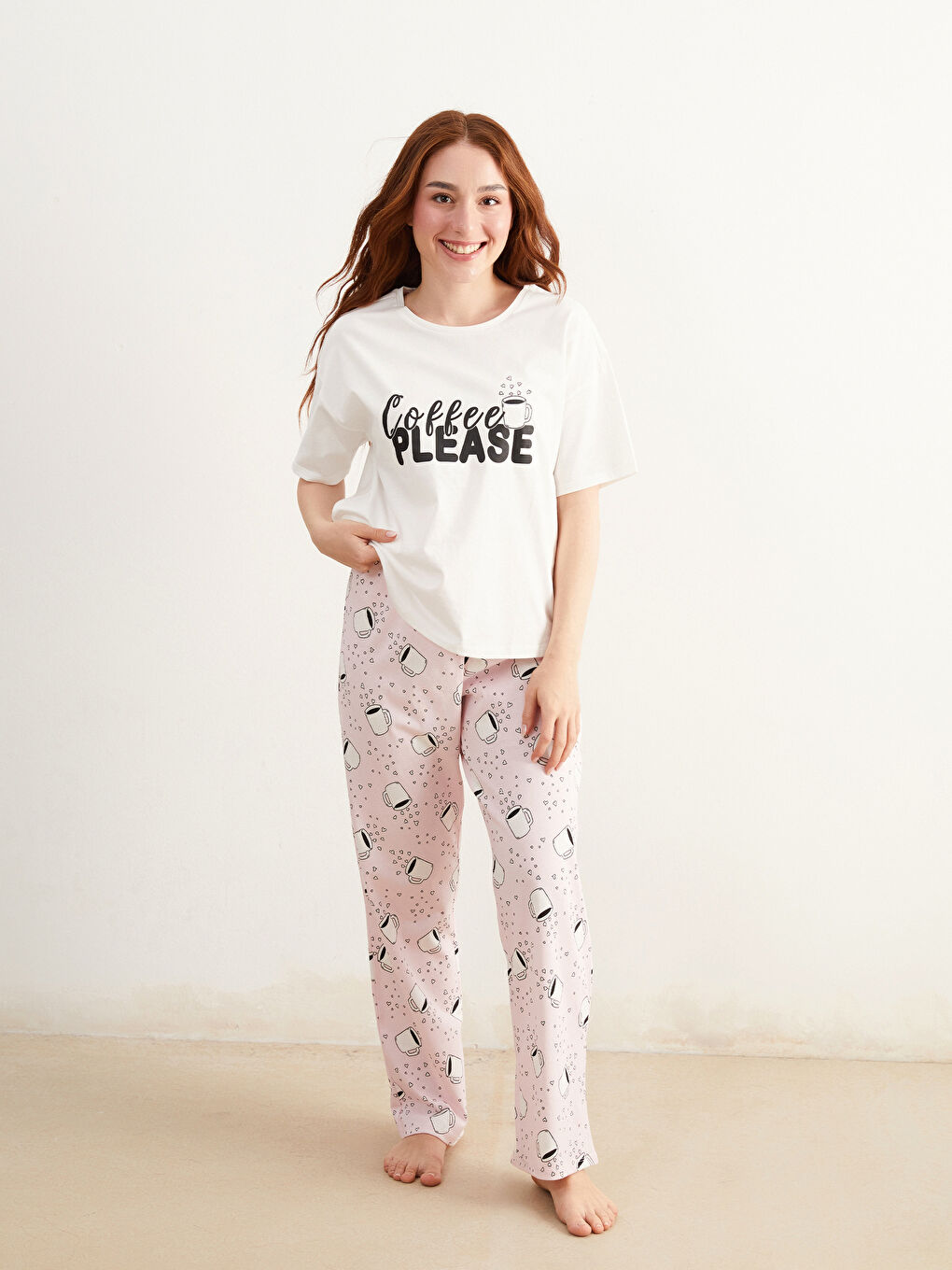 Petite Crew Neck Printed Women's Pyjama Set -S5PK30Z8-LT4