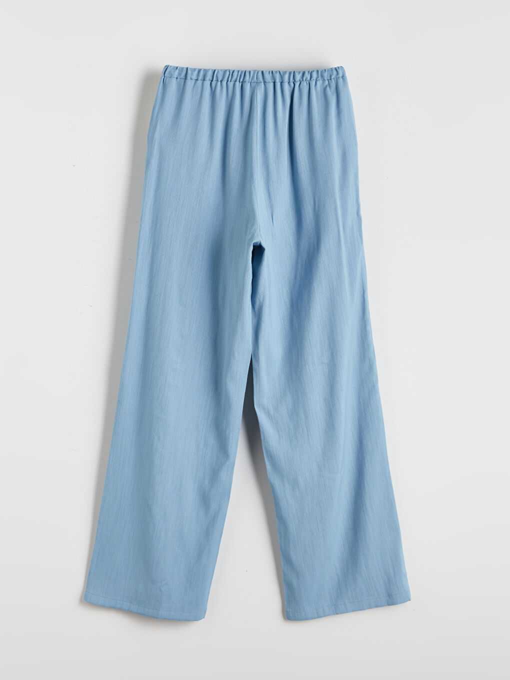 Mavi Beli Lastikli Keten Karışımlı Kadın Pantolon-5