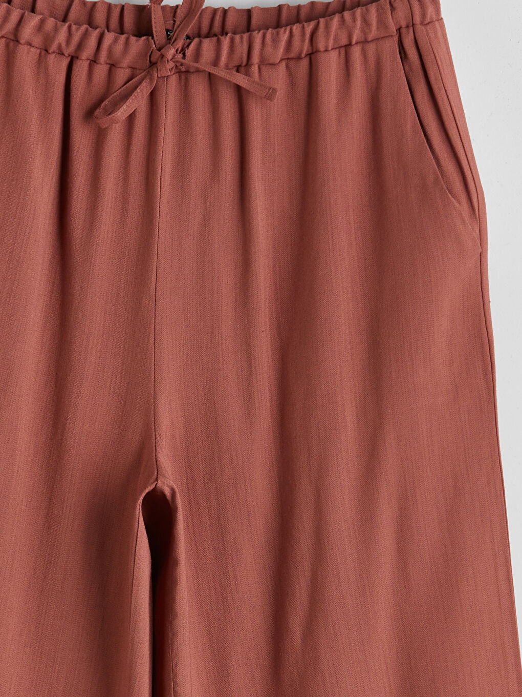 Kahverengi Beli Lastikli Keten Karışımlı Kadın Pantolon-6