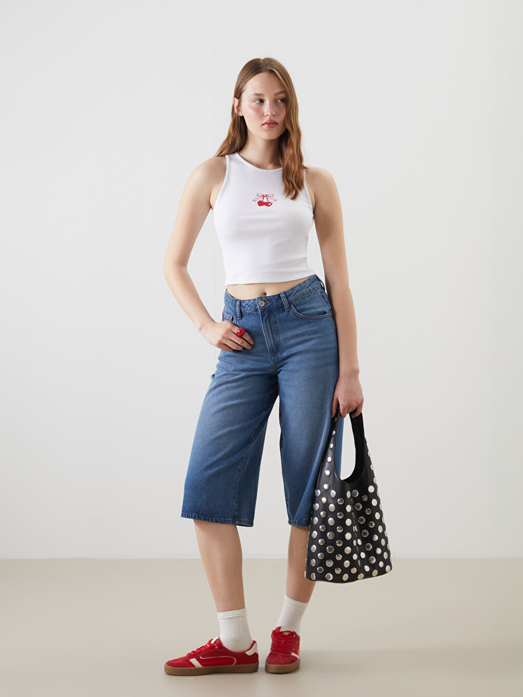 Crew Neck Cherry Printed Women's Tank Top -S5PK42Z8-Q6K