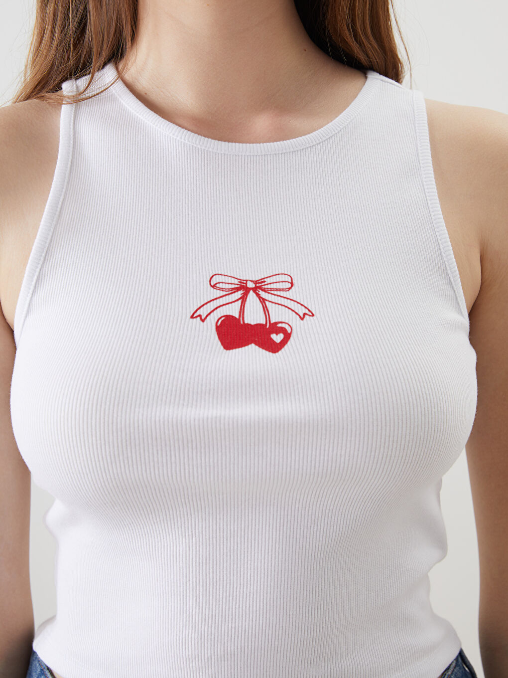 Crew Neck Cherry Printed Women's Tank Top -S5PK42Z8-Q6K