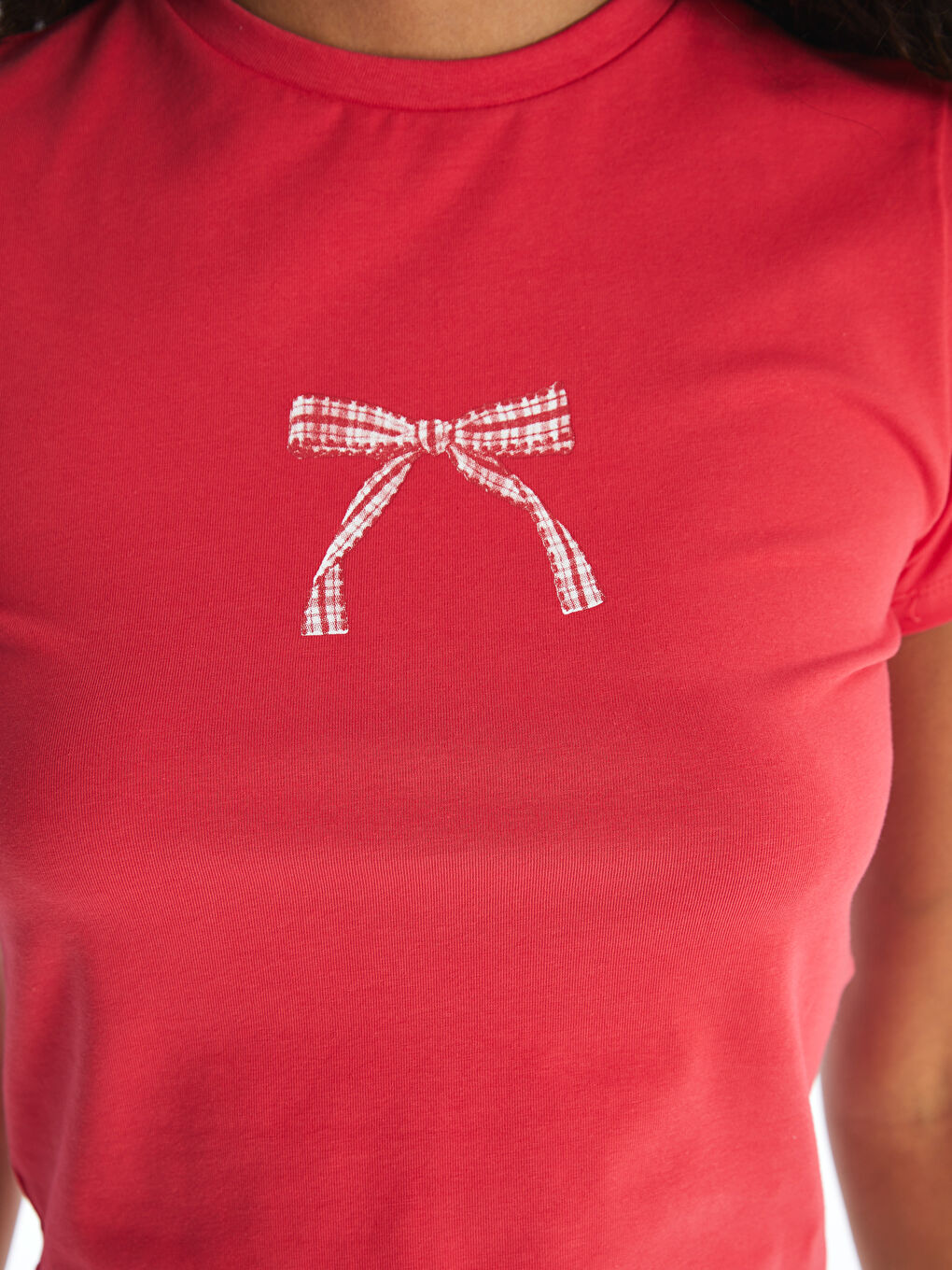 Kırmızı Bisiklet Yaka Kurdele Baskılı Crop-2