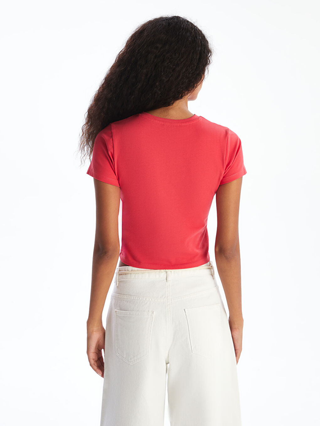 Kırmızı Bisiklet Yaka Kurdele Baskılı Crop-3