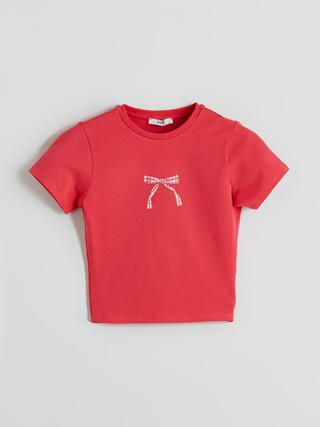 Kırmızı Bisiklet Yaka Kurdele Baskılı Crop-4