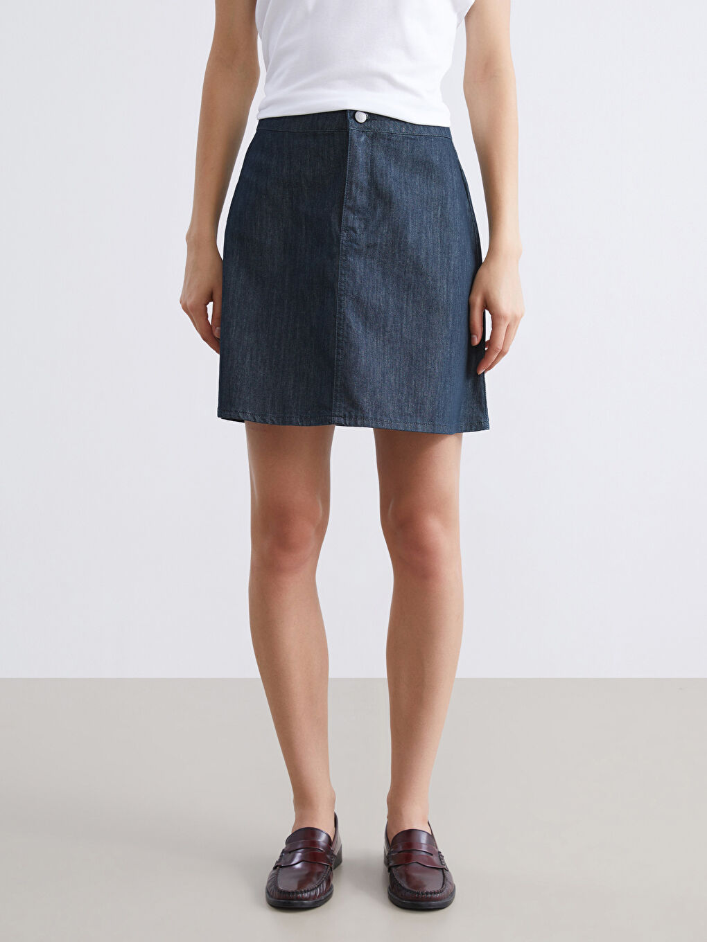 İndigo Standart Fit Mini Jean Etek-1