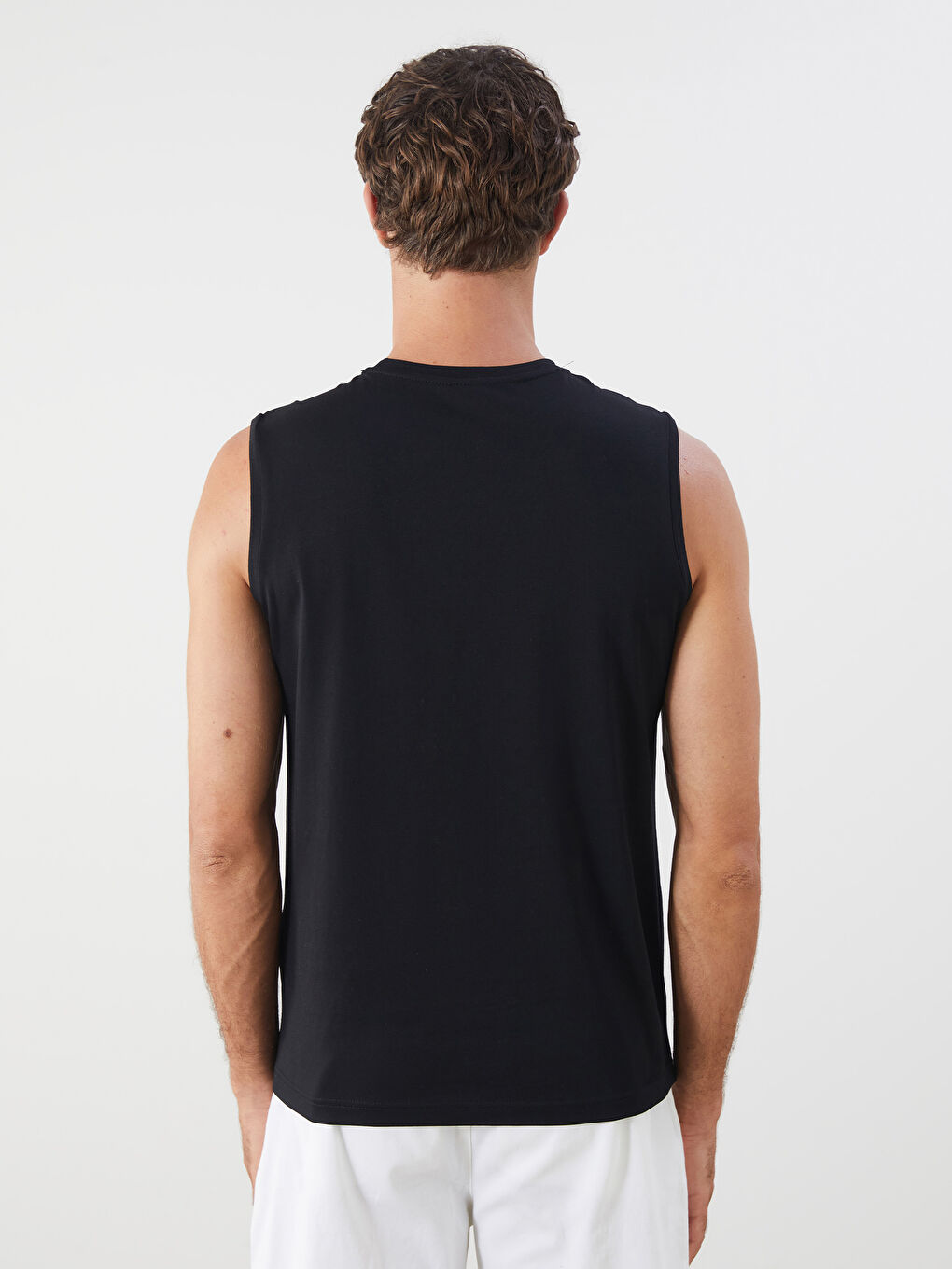 Siyah Bisiklet Yaka Baskılı Erkek Kolsuz Tişört-3