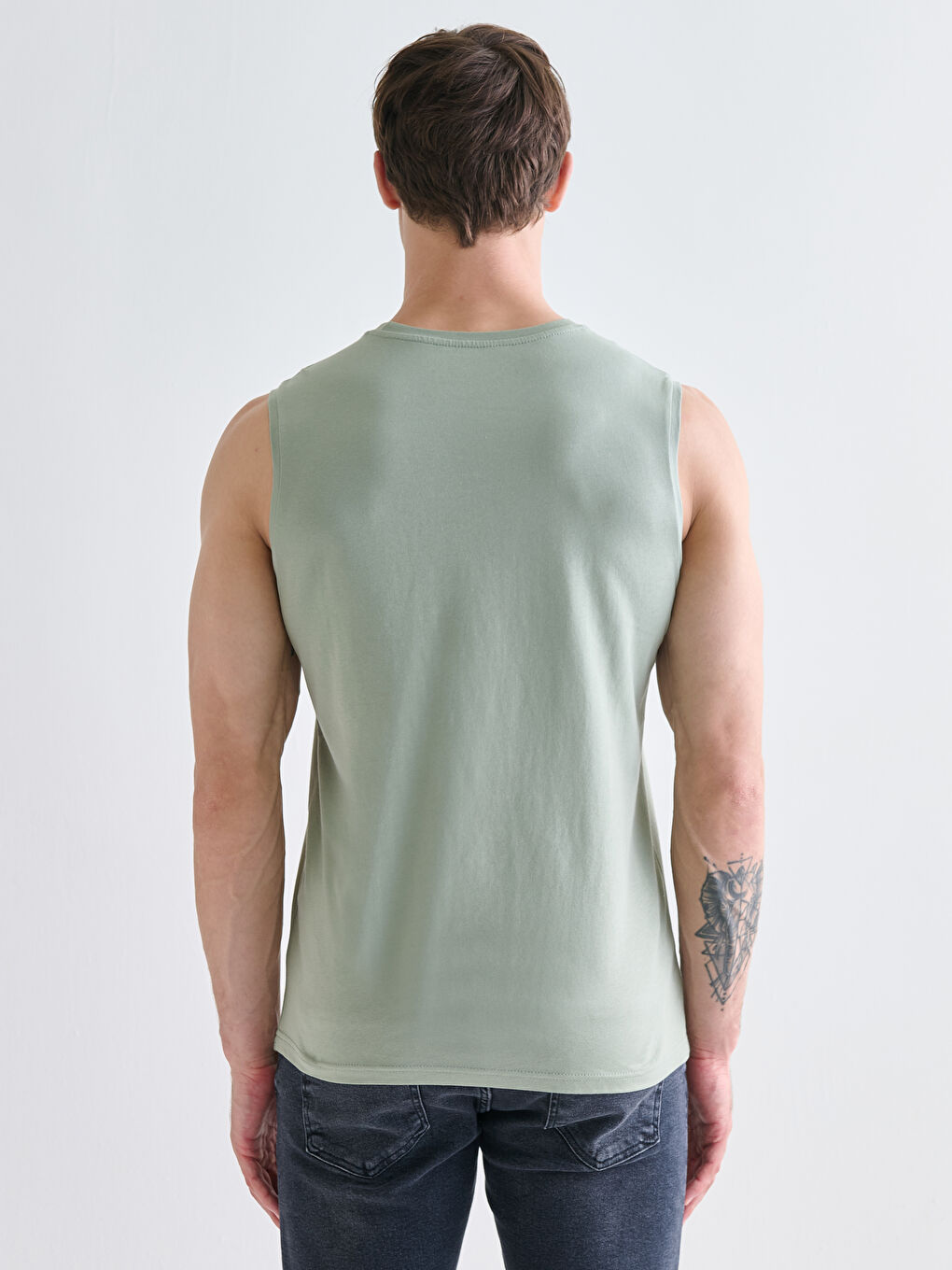 Yeşil Bisiklet Yaka Baskılı Erkek Kolsuz Tişört-7