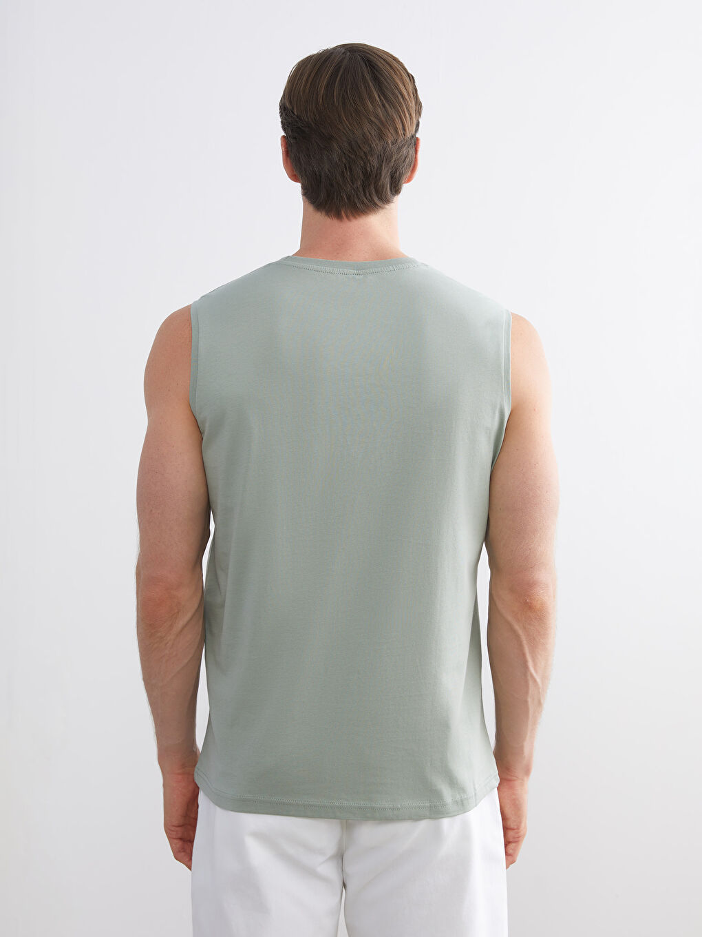 Yeşil Bisiklet Yaka Baskılı Erkek Kolsuz Tişört-6