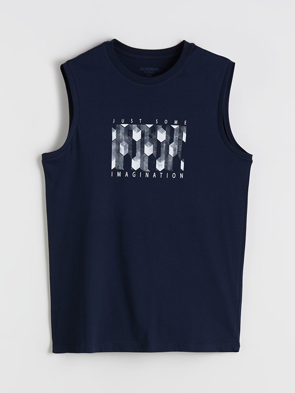 Lacivert Bisiklet Yaka Baskılı Erkek Kolsuz Tişört-4