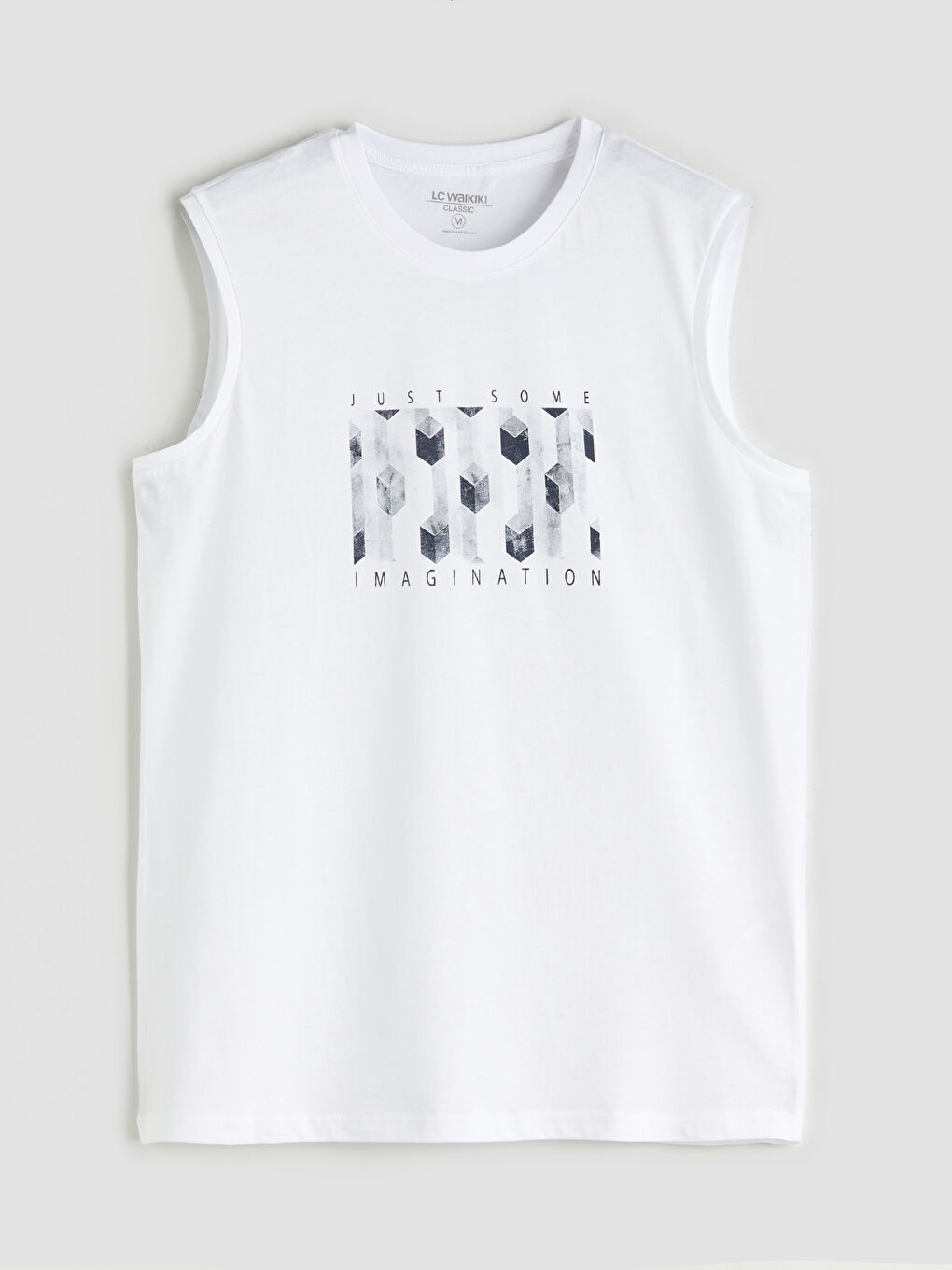 Beyaz Bisiklet Yaka Baskılı Erkek Kolsuz Tişört-4