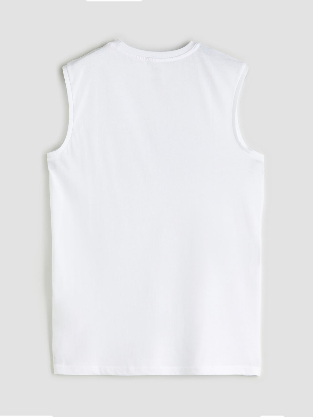 Beyaz Bisiklet Yaka Baskılı Erkek Kolsuz Tişört-5