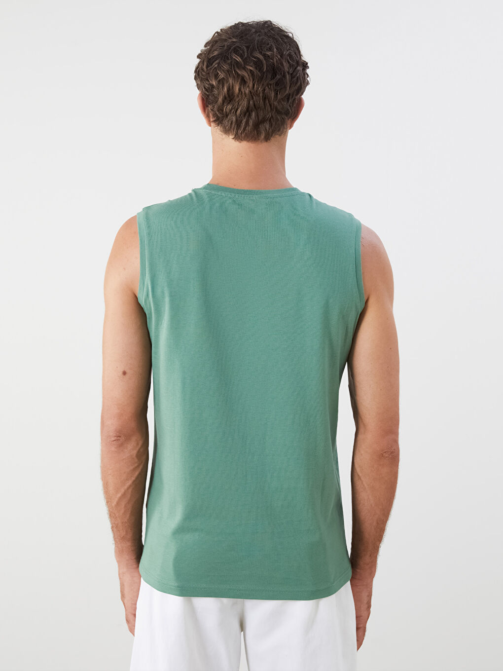 Yeşil Bisiklet Yaka Baskılı Erkek Kolsuz Tişört-3