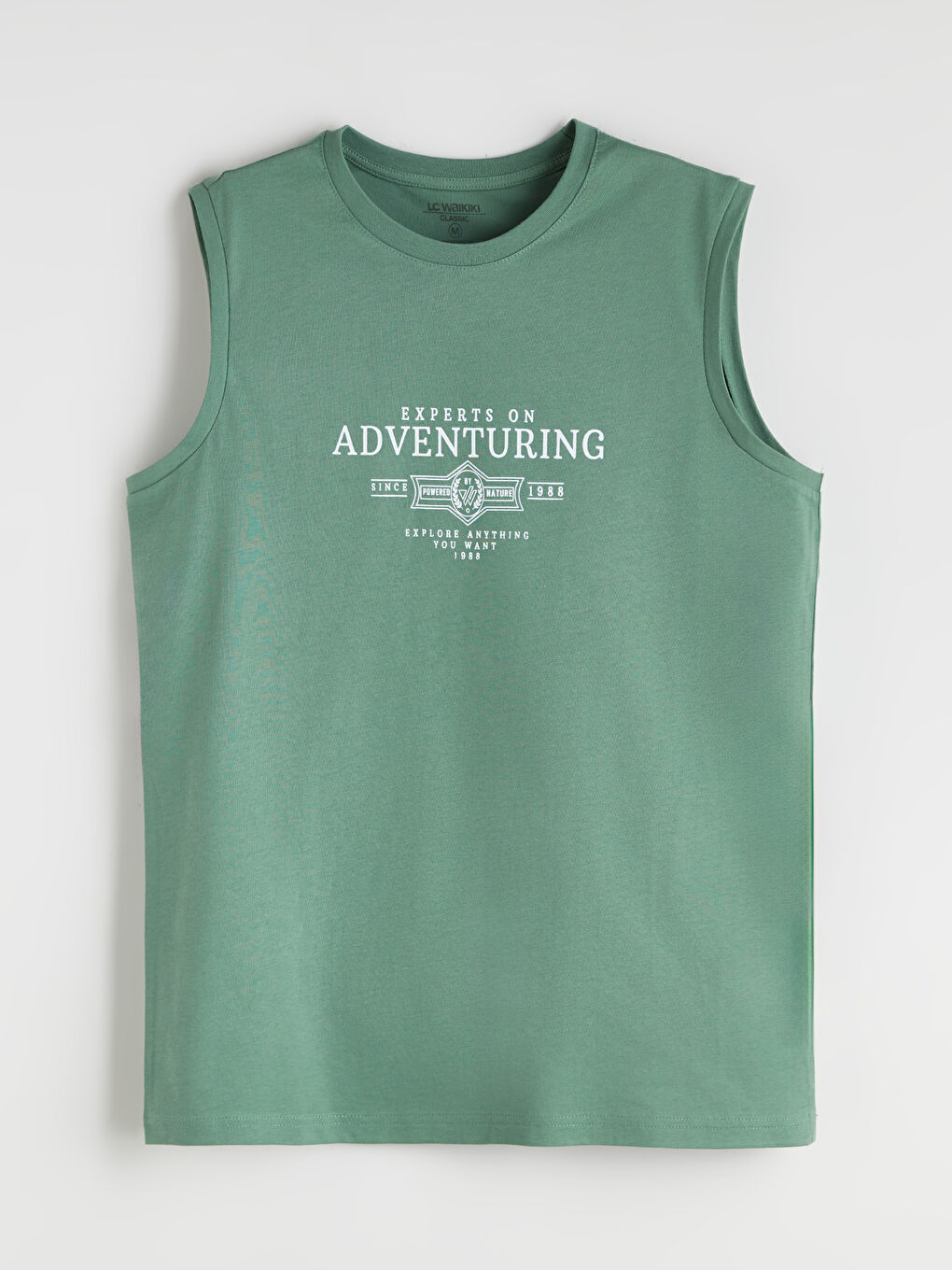 Yeşil Bisiklet Yaka Baskılı Erkek Kolsuz Tişört-4