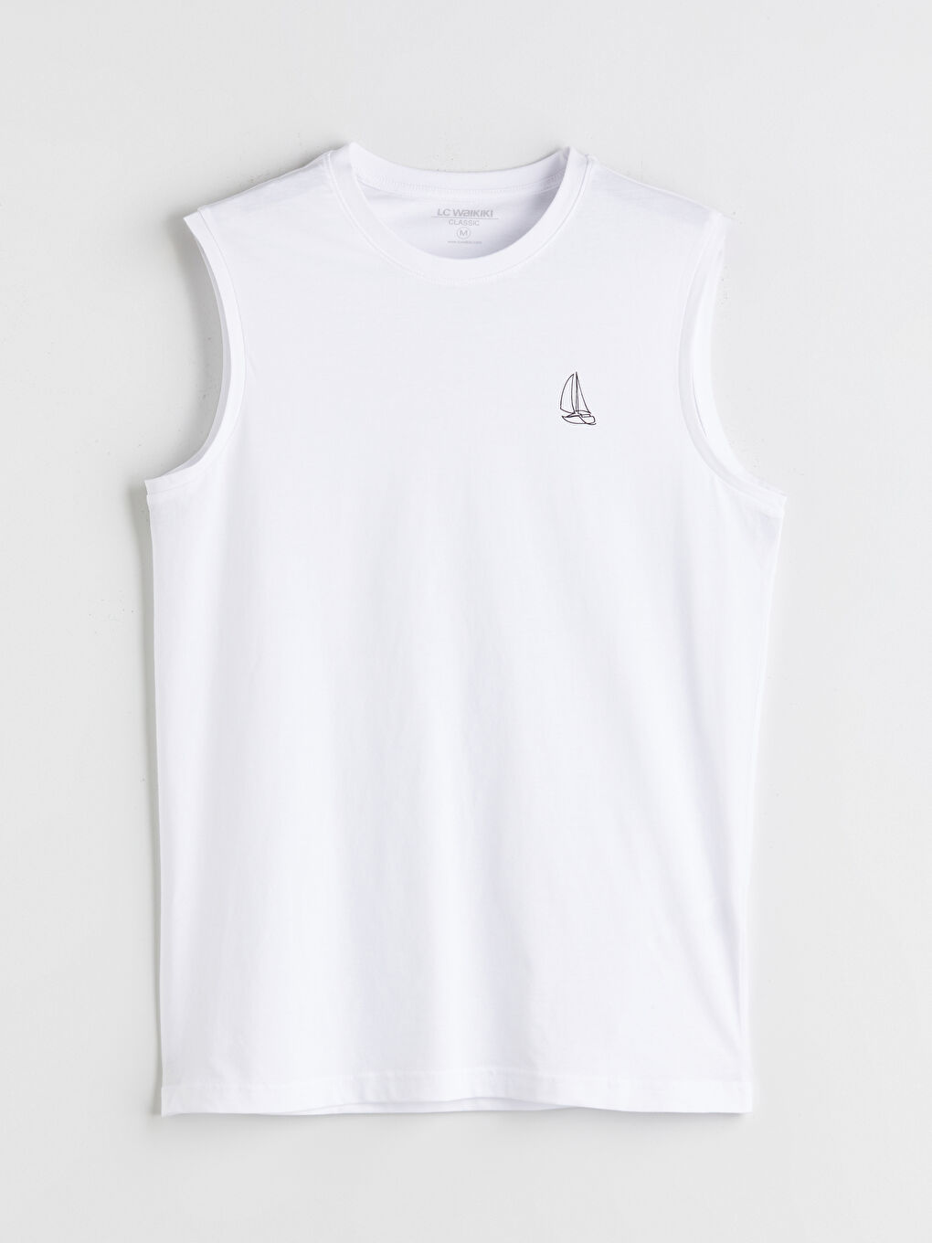 Beyaz Bisiklet Yaka Baskılı Erkek Kolsuz Tişört-4