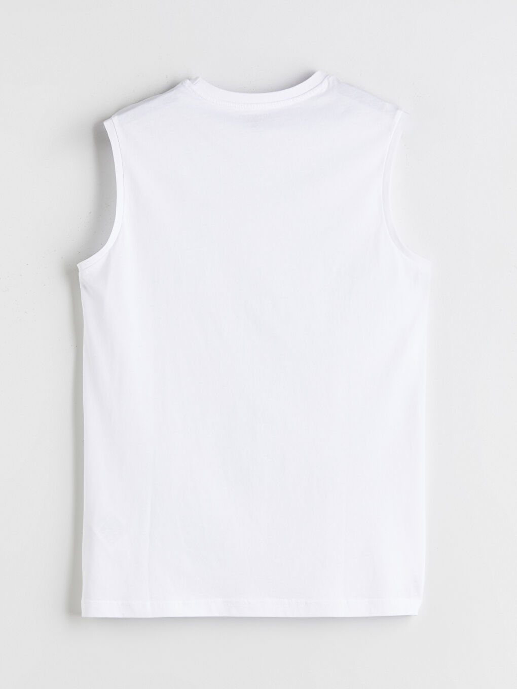 Beyaz Bisiklet Yaka Baskılı Erkek Kolsuz Tişört-5