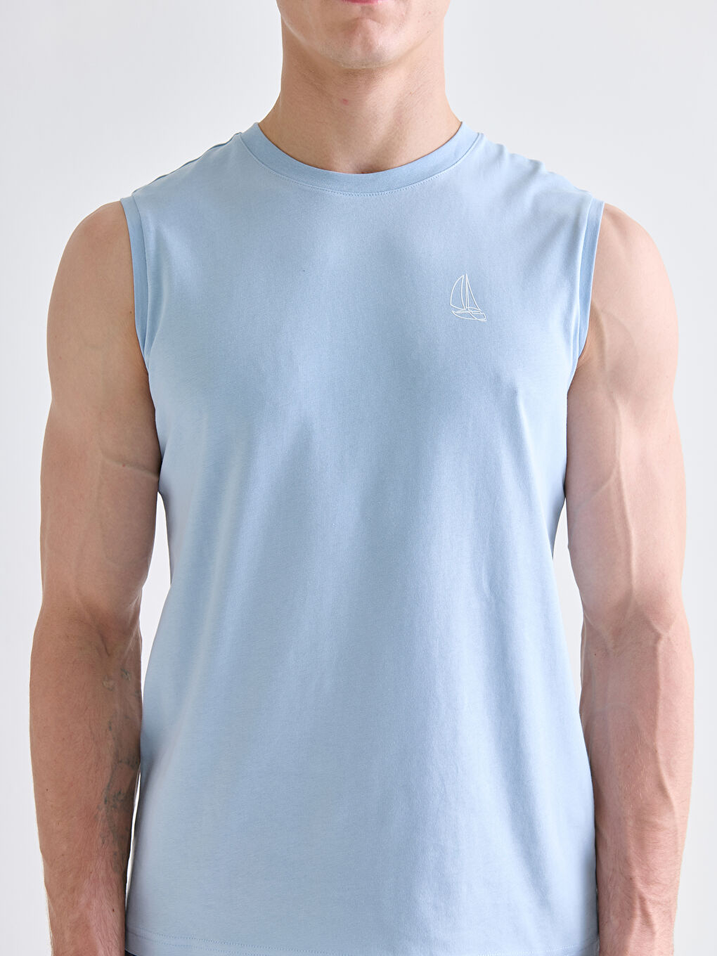 Mavi Bisiklet Yaka Baskılı Erkek Kolsuz Tişört-2