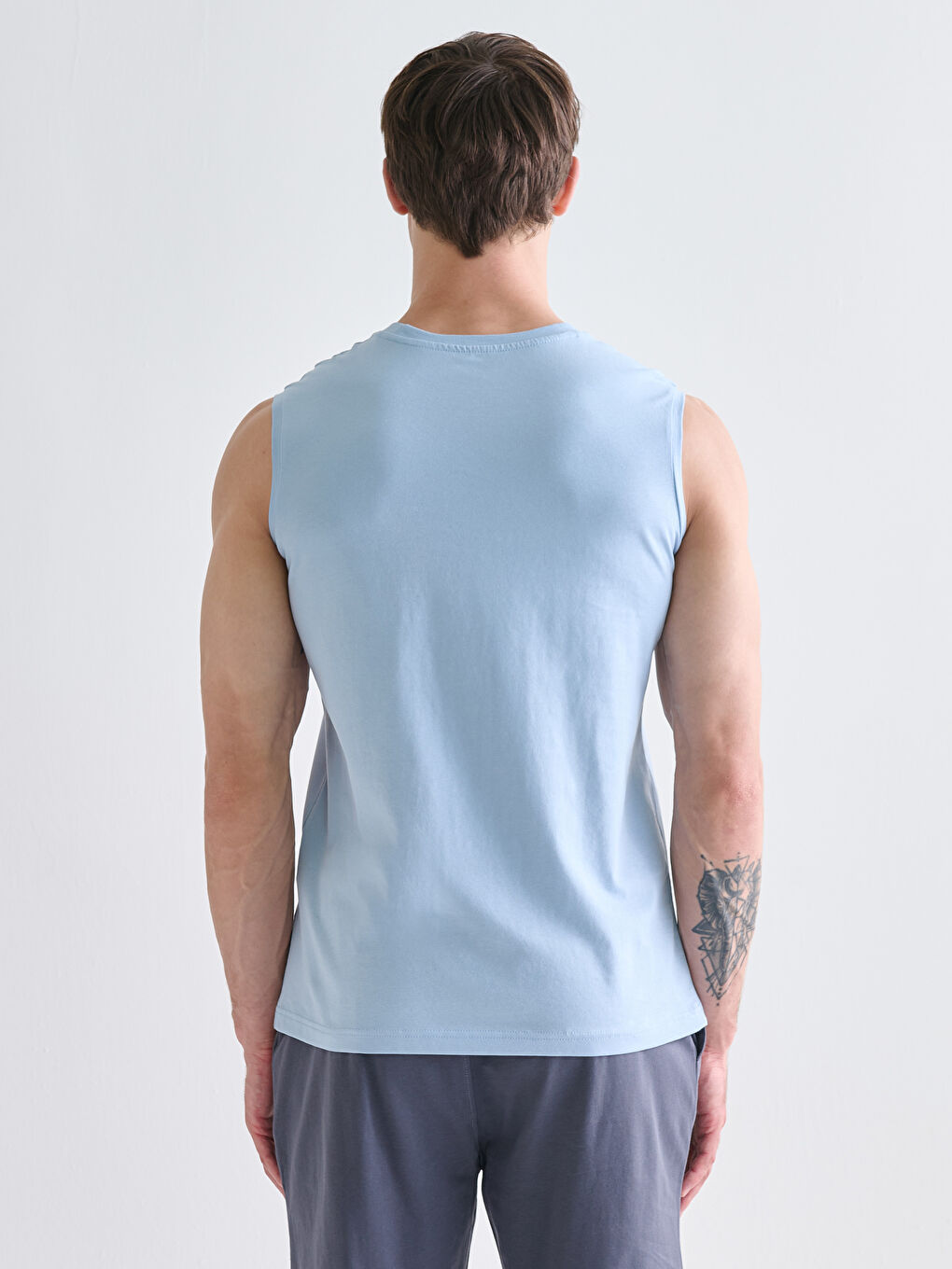 Mavi Bisiklet Yaka Baskılı Erkek Kolsuz Tişört-3