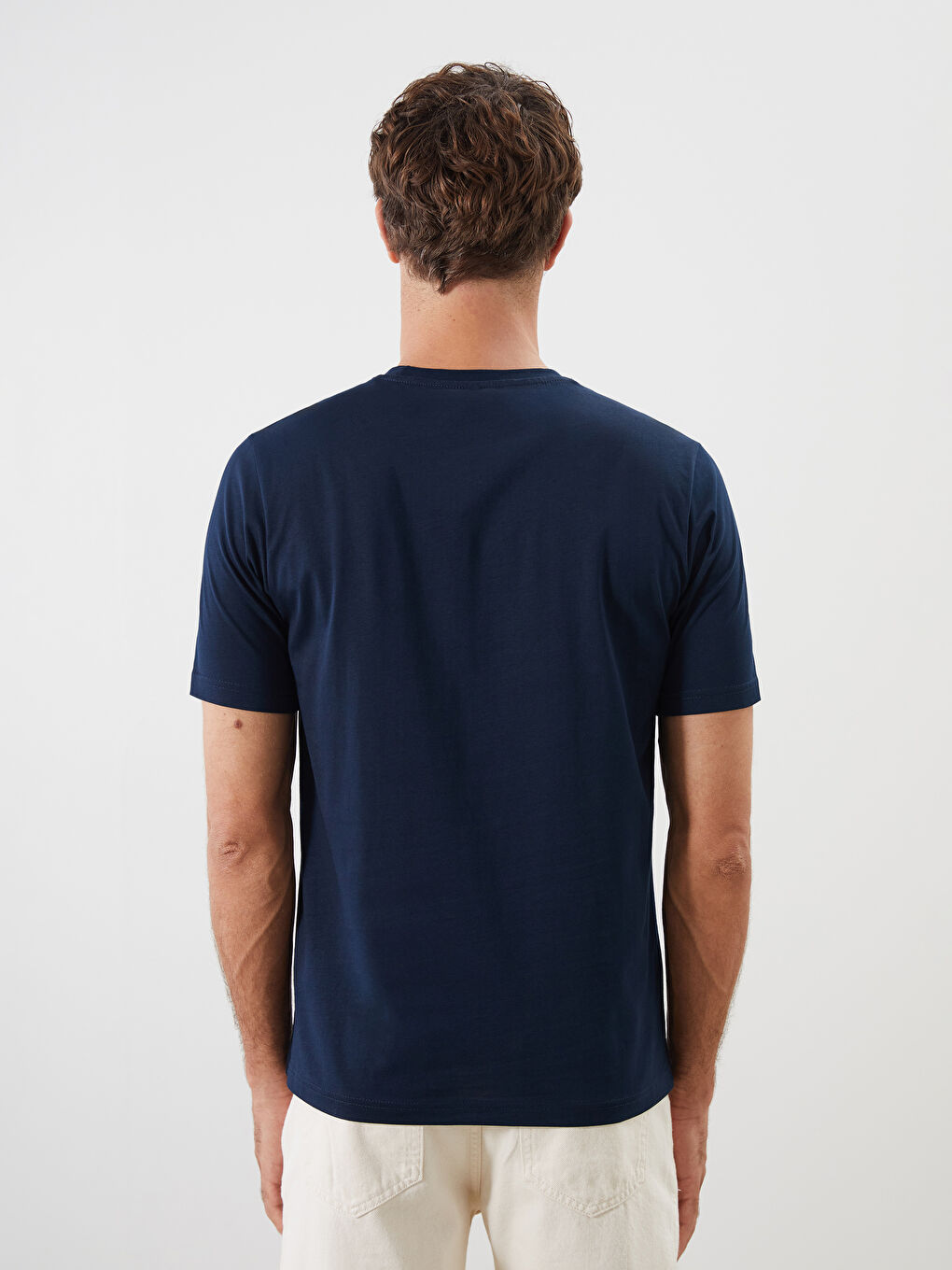 Lacivert Bisiklet Yaka Baskılı Penye Erkek Tişört-3