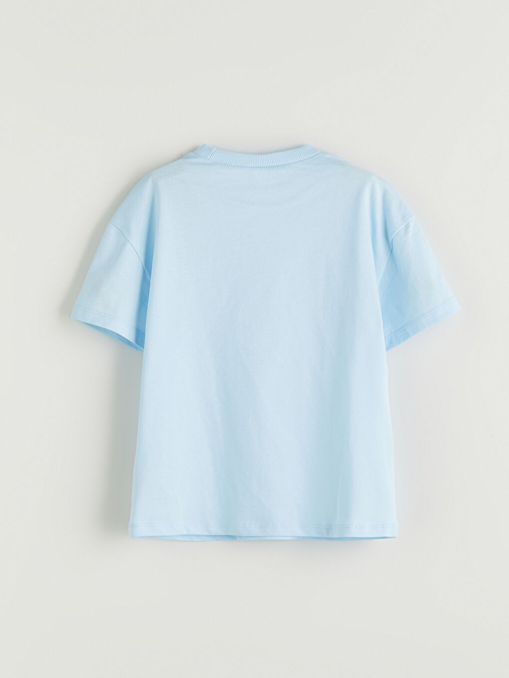 Mavi Bisiklet Yaka Çiçek Aplikeli Kız Çocuk Tişört-1