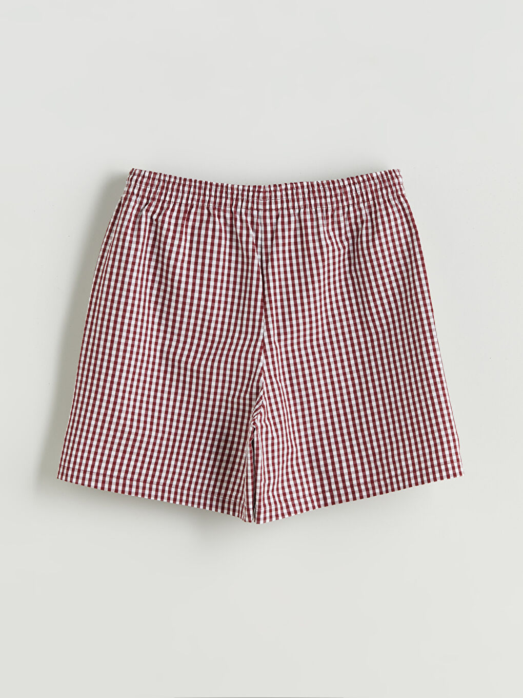 Kırmızı Beli Lastikli Ekose Kadın Şort-5