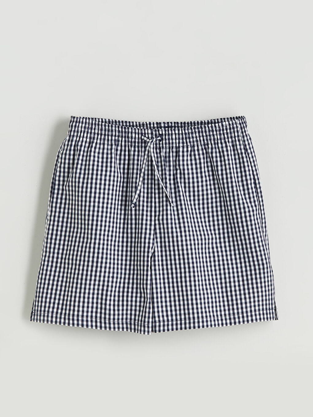 Lacivert Beli Lastikli Ekose Kadın Şort-5