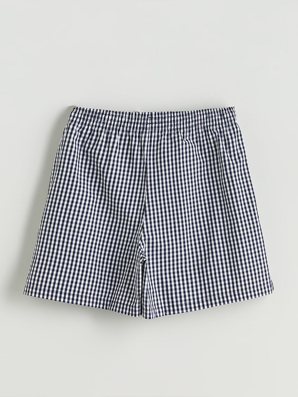 Lacivert Beli Lastikli Ekose Kadın Şort-6