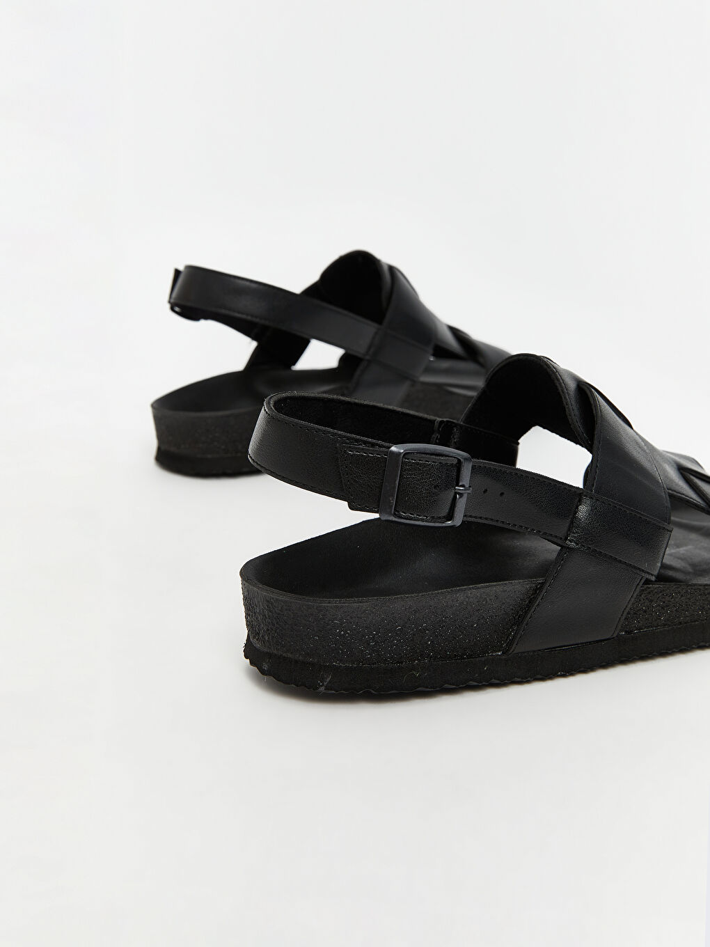 Siyah Deri Görünümlü Erkek Sandalet-4